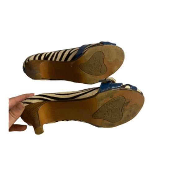 Retro Pinup Y2K Zebra Print Heels Naughty Monkey Blue Buckle Detail Size 8 - Picture 7 of 7